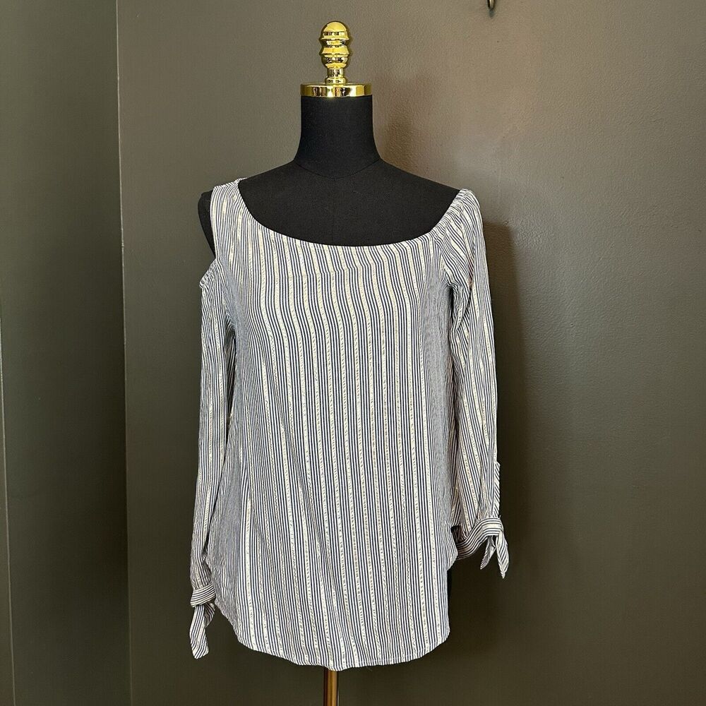 Express Cold Shoulder Longâ Sleeve Striped Top NWT XS Blue Gold Stripe